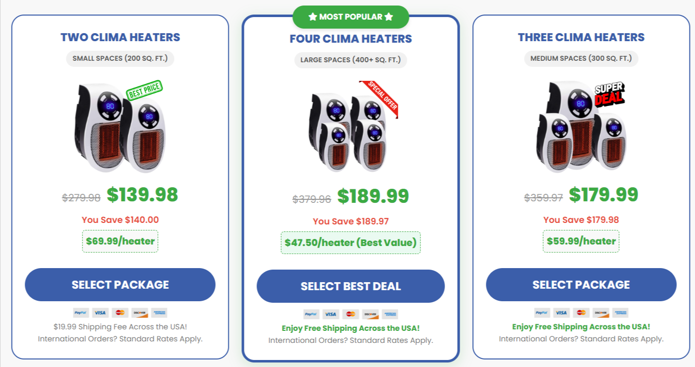 Clima Heaters Pricing